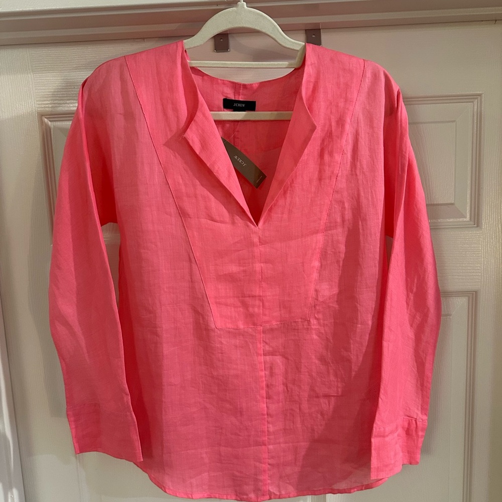 NWT- J. Crew Pink Long Sleeve Ramie Tunic - Picture 2 of 3